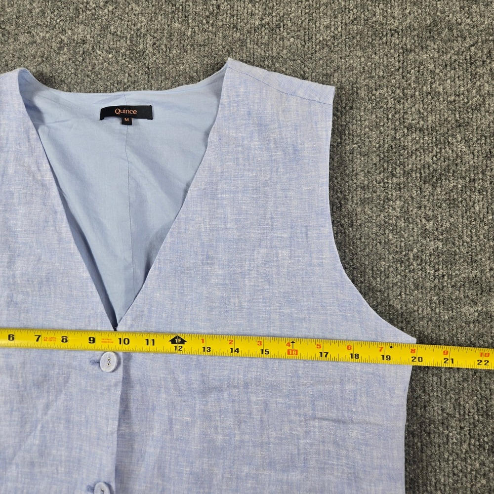 Quince Linen Vest Women Medium Light Blue V-Neck Button Front Waistcoat - Picture 4 of 7